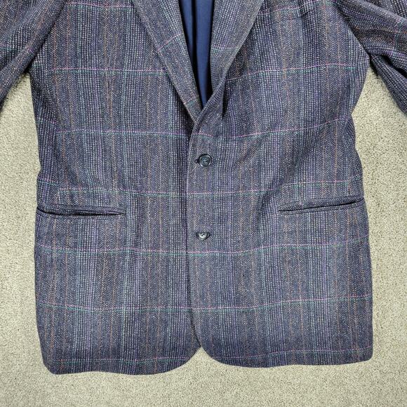 Gino Cappeli‎ Silk Sport Coat Mens 40 Long Blue Purple Windowpane Plaid 2 Button - Picture 7 of 15